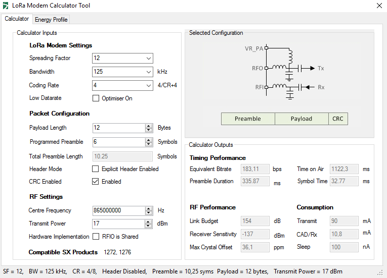 LoRa Modem Calculator
