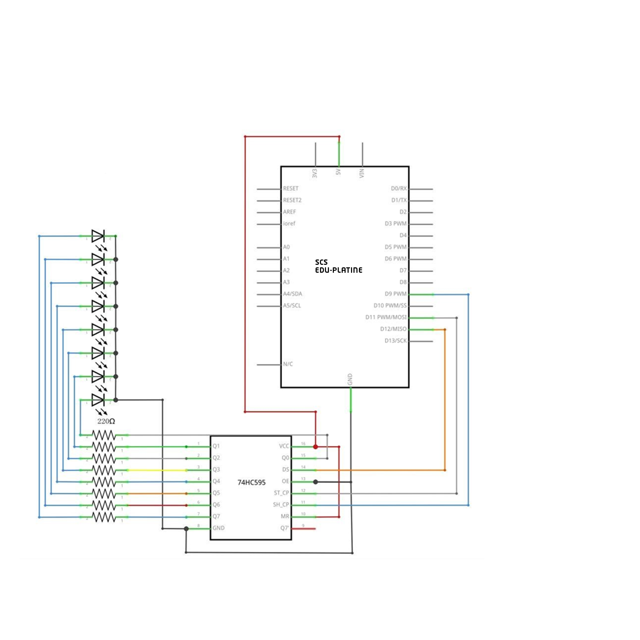 Verbindungsschema 74HC595 IC